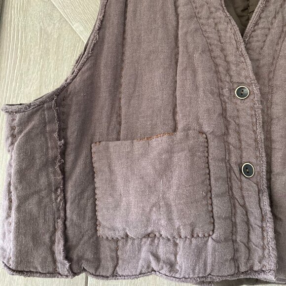100% Linen Padded Vest, OS, light coffe color - Picture 6 of 10